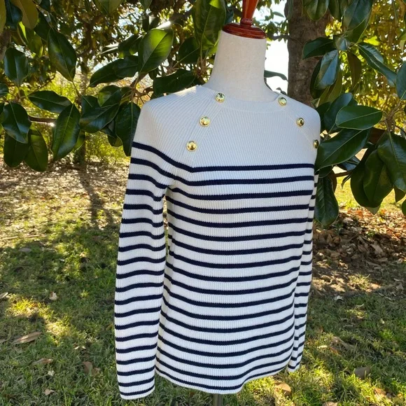 Navy and White Striped Sweater - Picture 9 of 11